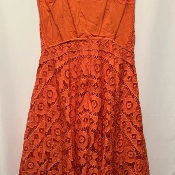 Free People Just Like Honey Lace Dress Orange Cocktail Wedding High Neck Size 6 - Picture 6 of 11
